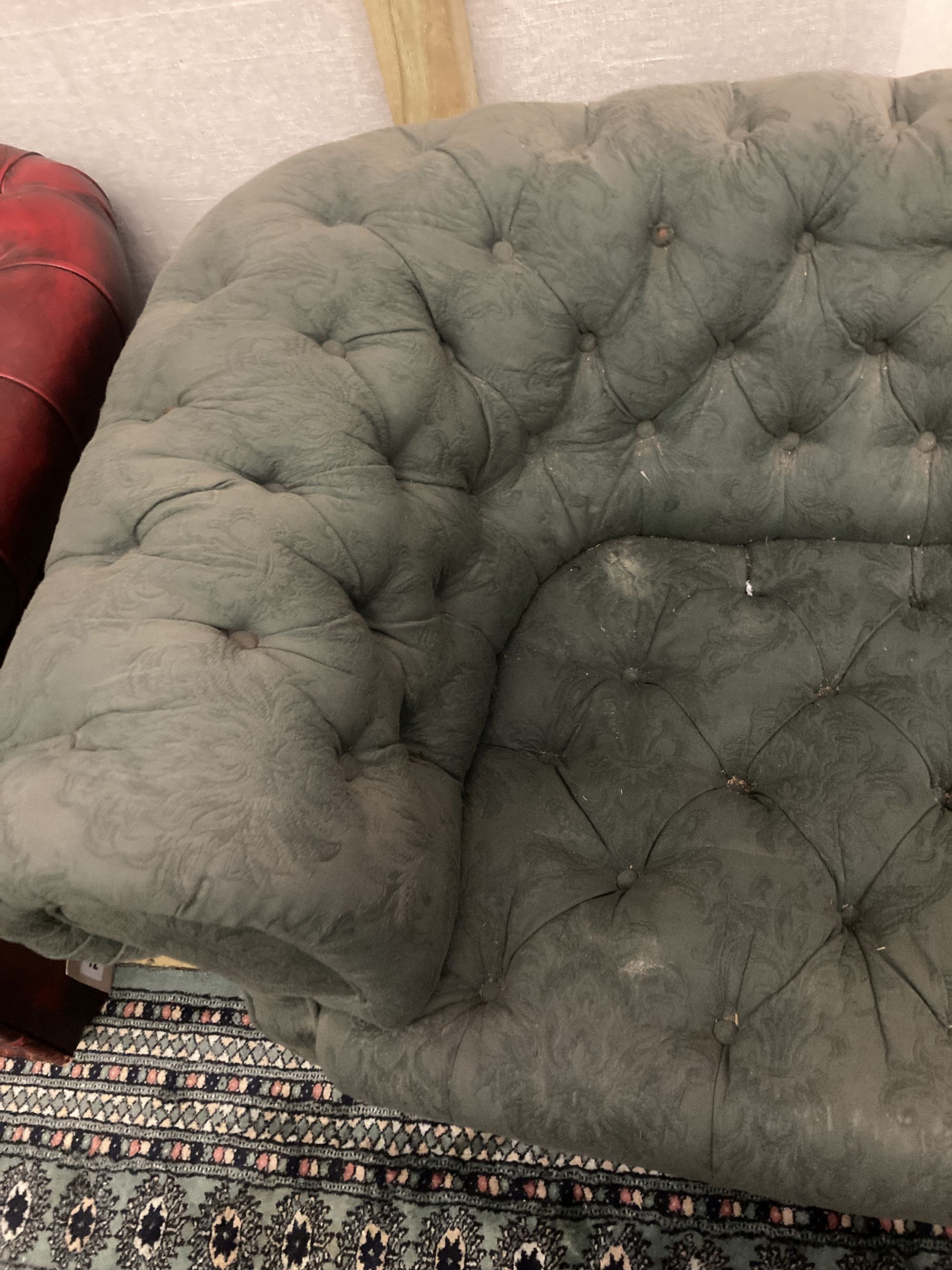 A Victorian buttoned fabric Chesterfield settee, width 180cm depth 82cm height 65cm